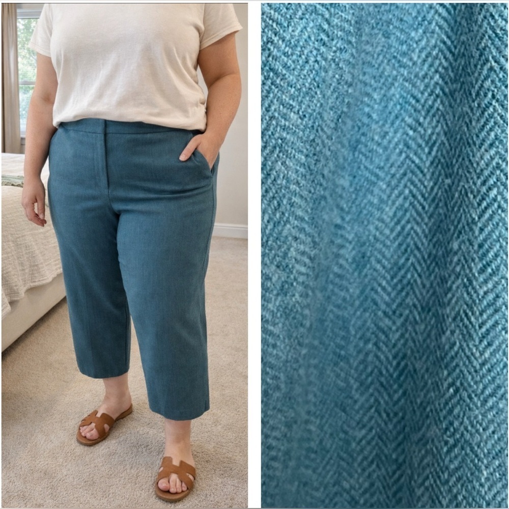 Vintage Talbots Women’s 100% Wool Herringbone Cropped Pants Slacks Size 18 Blue